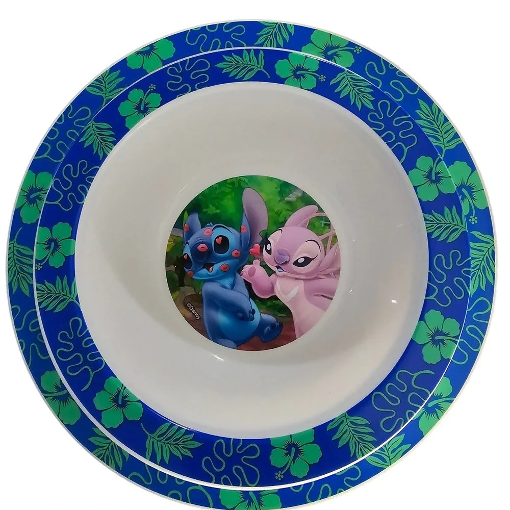 Disney Lilo & Stitch Angel Melamine Plate and Bowl Set Tropical Blue White